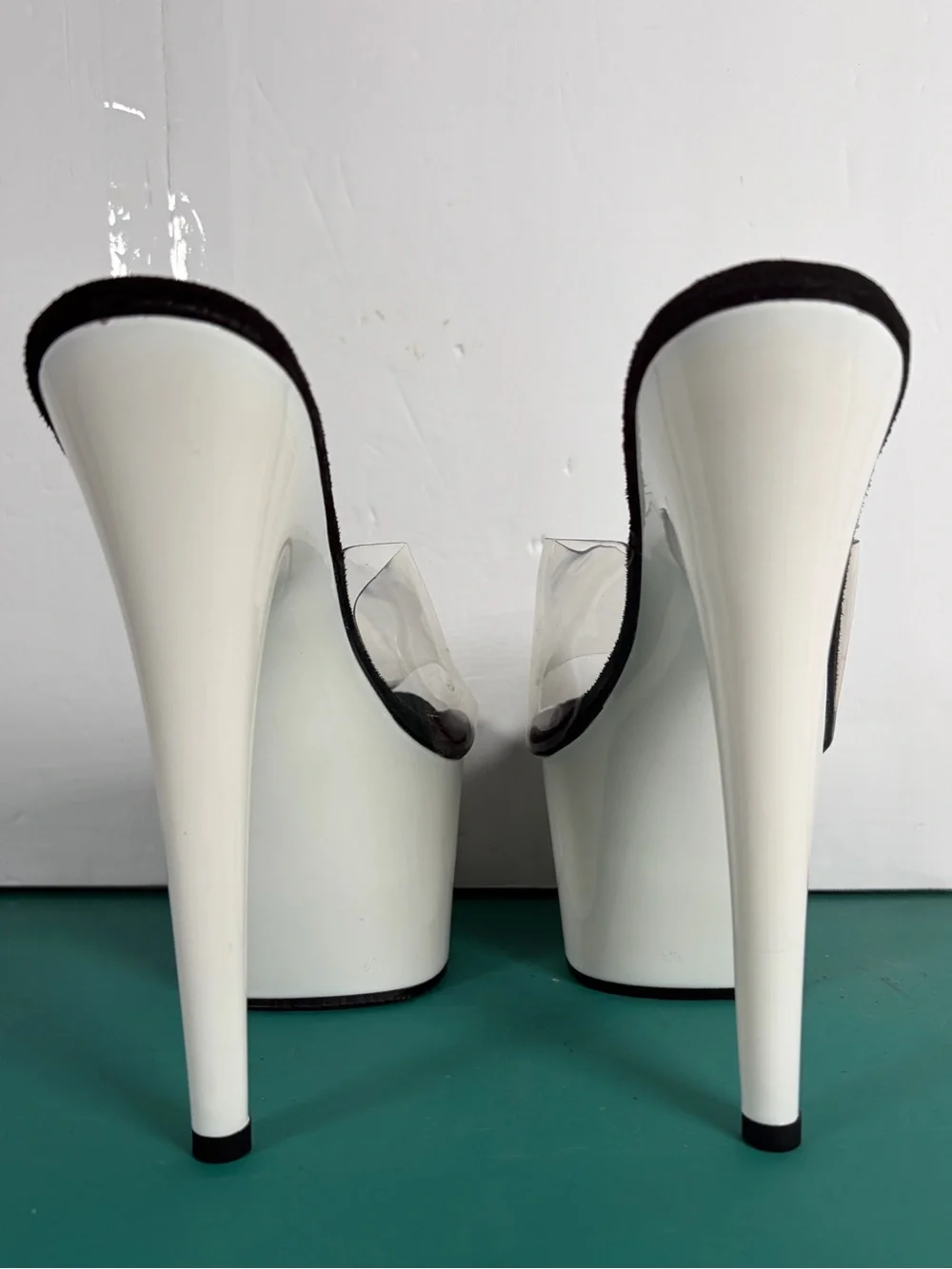 Pleaser Flamingo-801UV Clear White UV Reactive Platform Mule Heels Women’s
